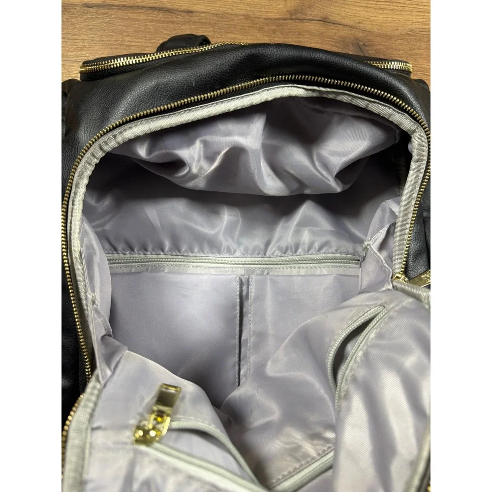 Greyfox Diaper Bag Backpack Black Vegan Leather Gold Hardware
